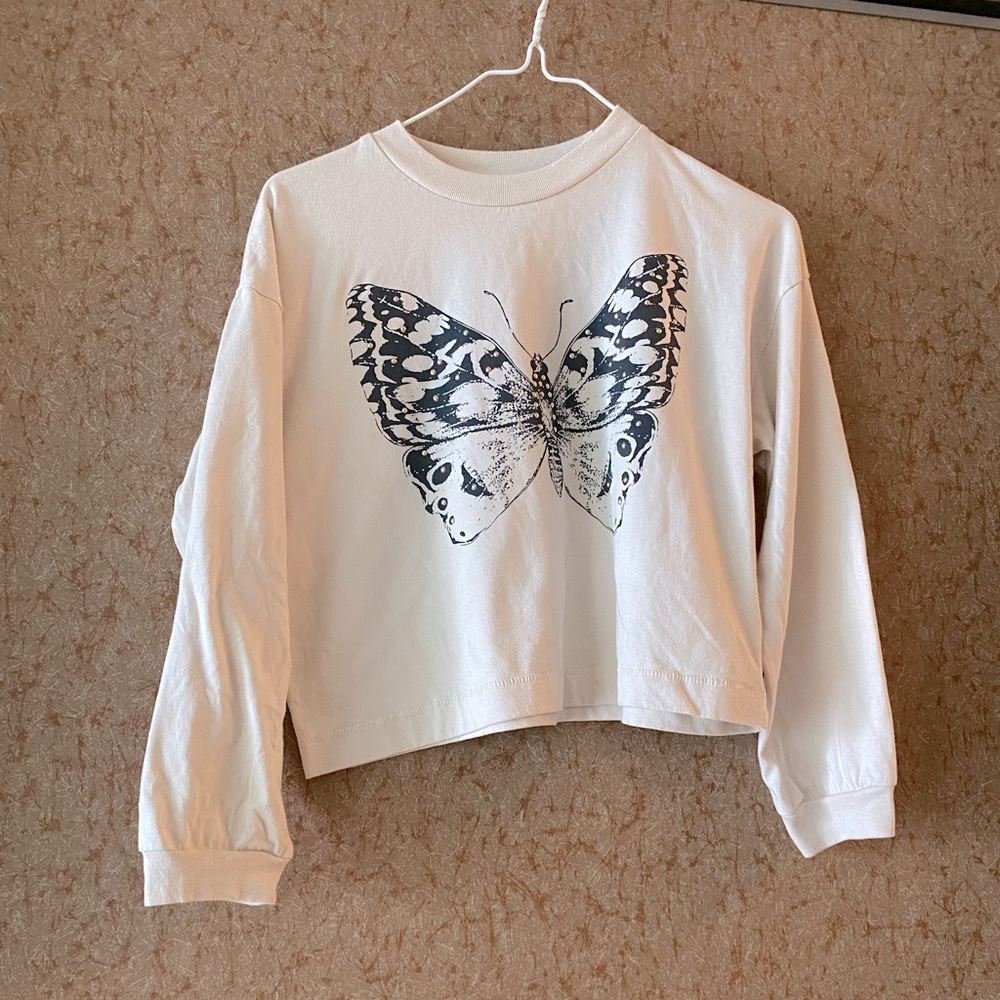 White Sweatshirt with Butterfly Print